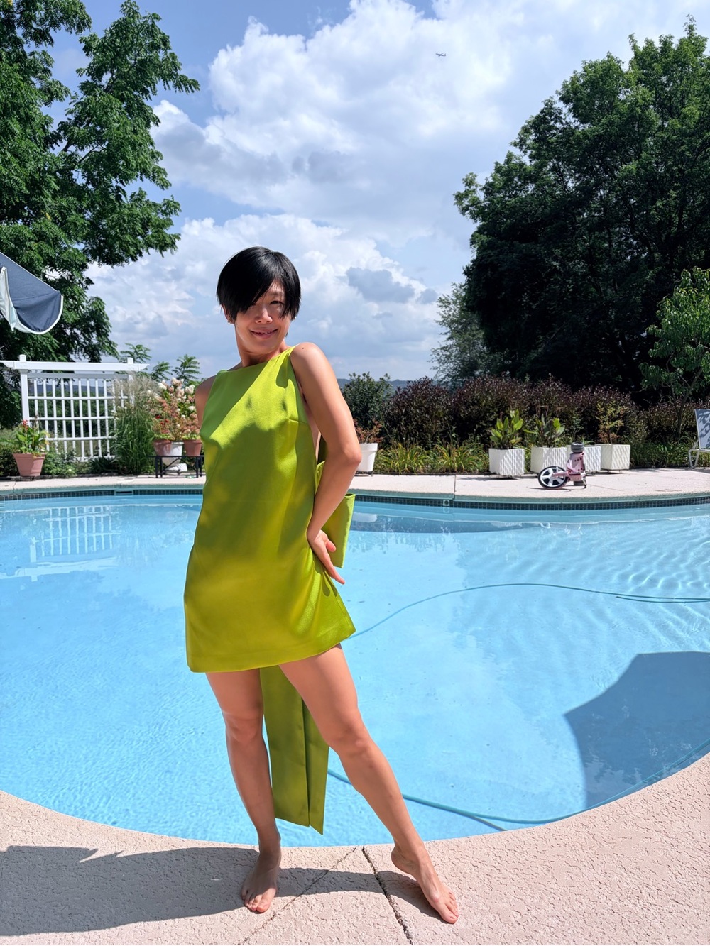 NWOT Self-Portrait Satin Bow Mini Dress in Green, Size US 6